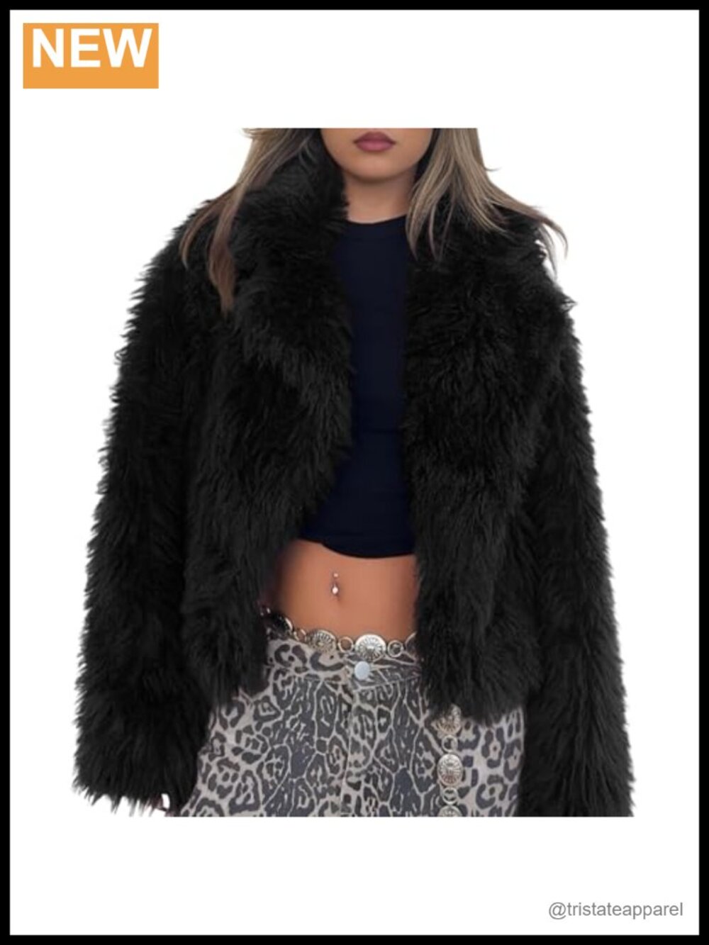 Cropped Faux Fur Coat Lapel Fluffy Jacket for Women